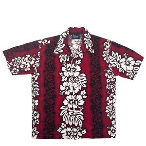 Royal Creations Hawaii Button Up Aloha Kids Size 12 Red Floral Hawaiian Shirt